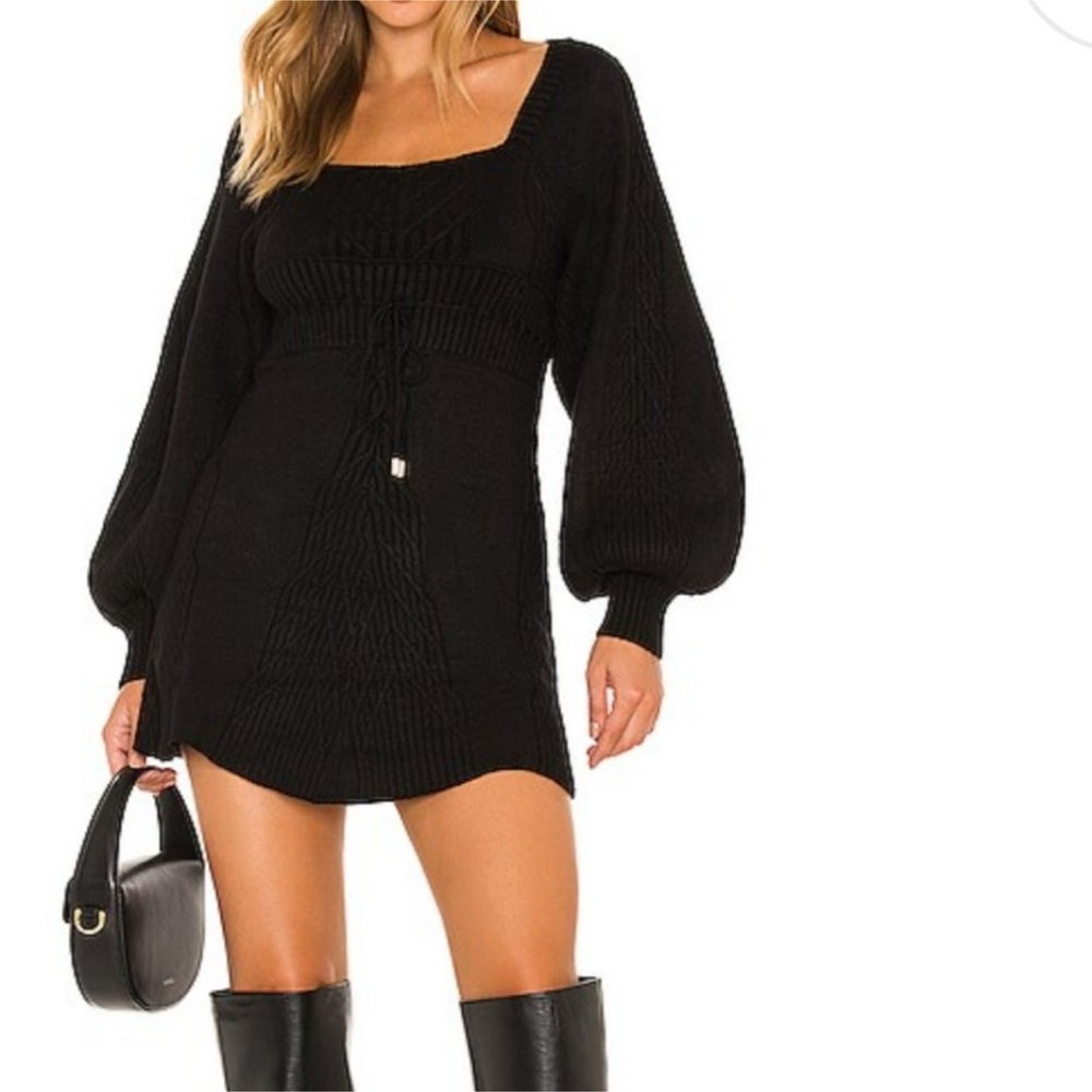 Free People Emmaline Mini Sweater Dress in Black - size XS